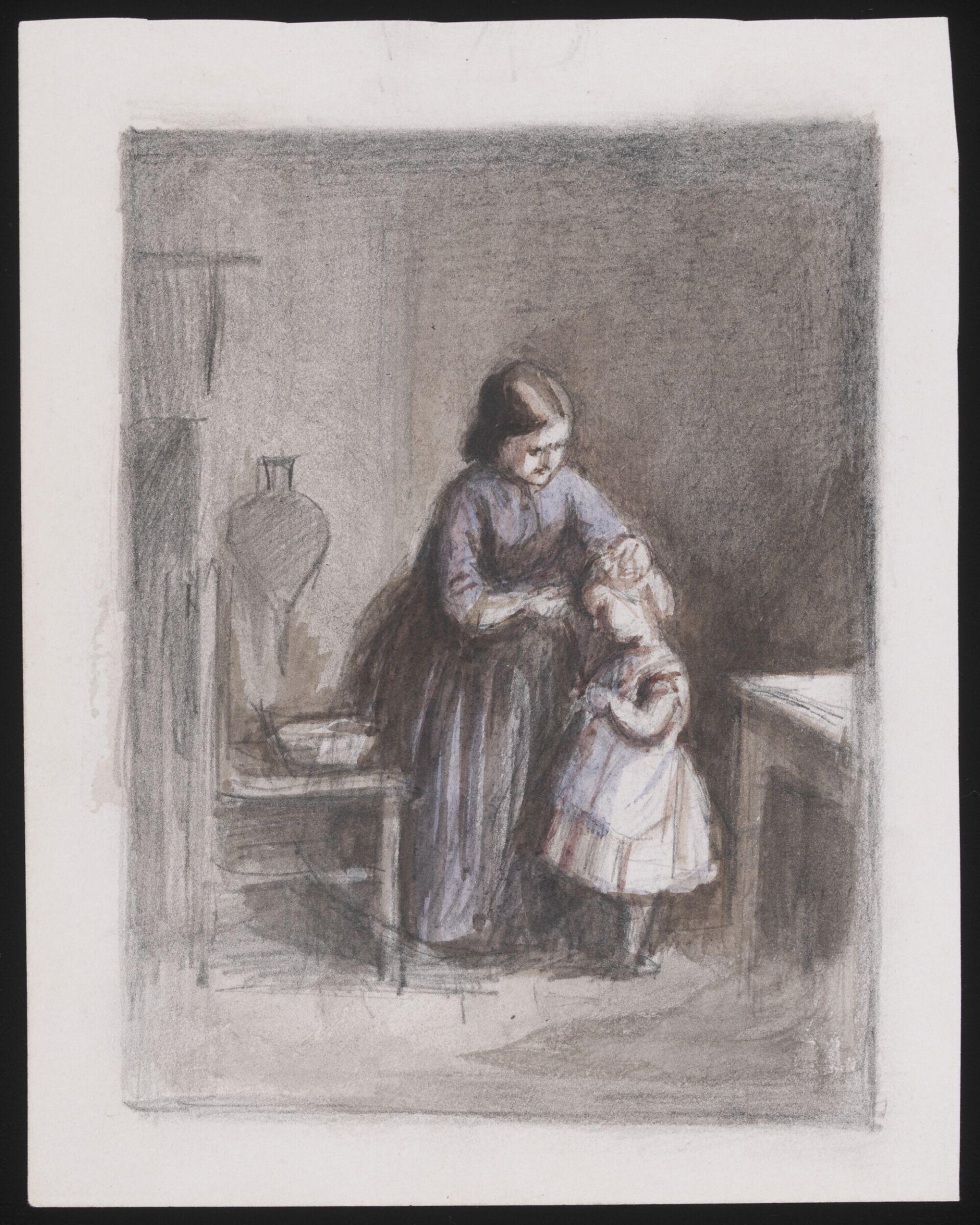 A mother washing a little girl, Joseph Clark, ca. 1860