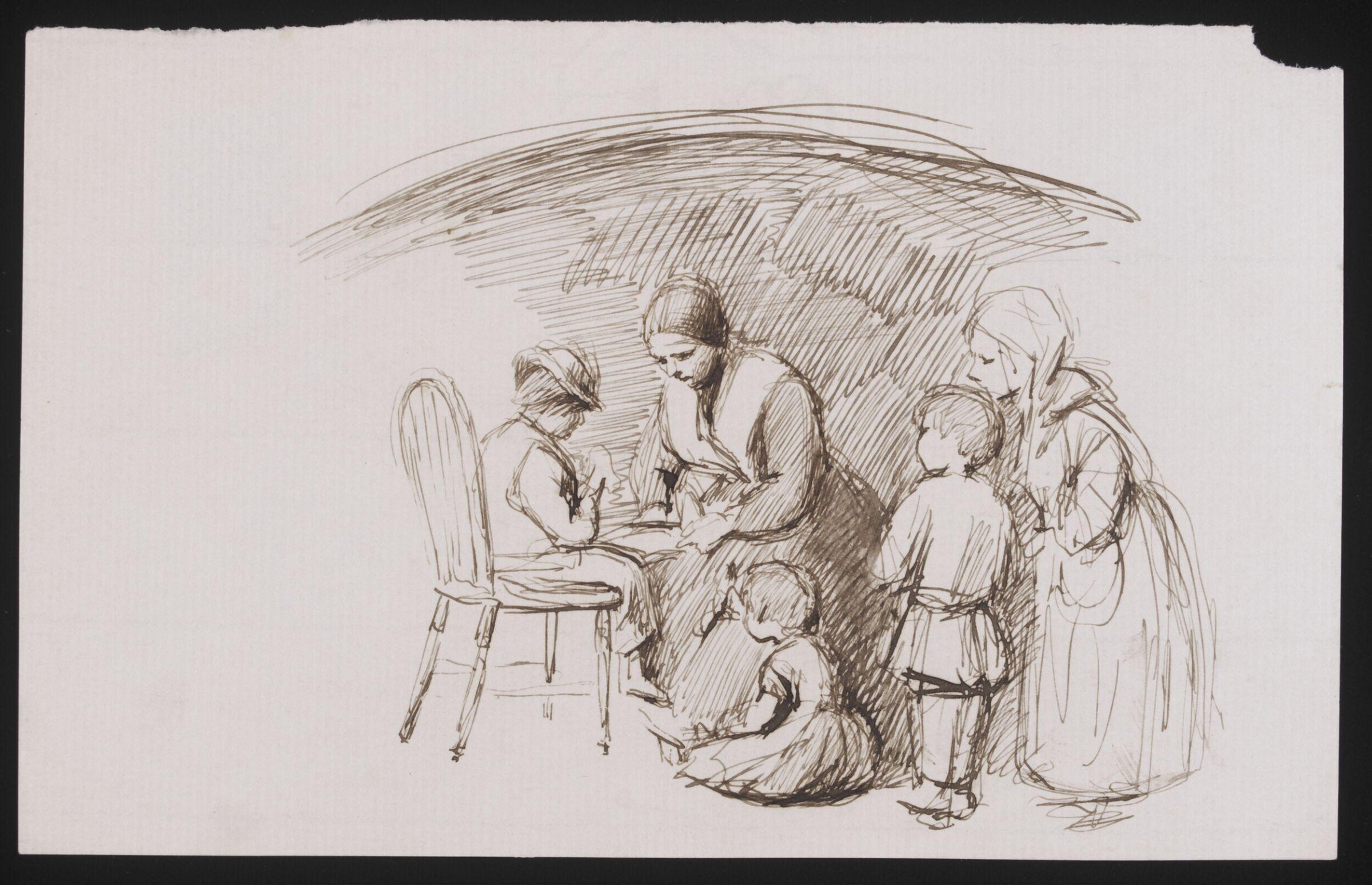A woman helping a little boy on with his shoe, Joseph Clark, late 19th century-first quarter of 20th century
