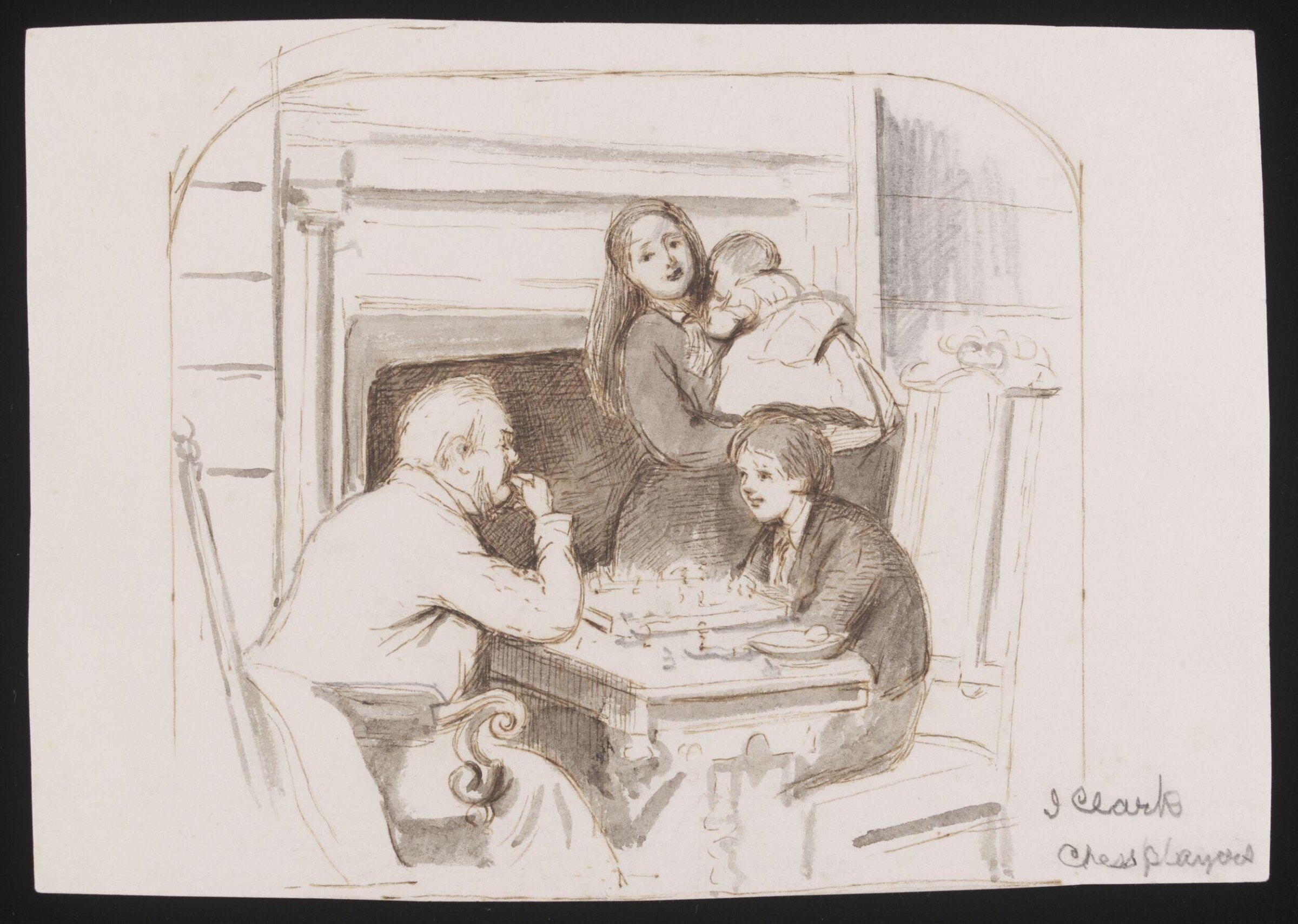 Sketch for the painting 'Chess Players', Joseph Clark, ca. 1860