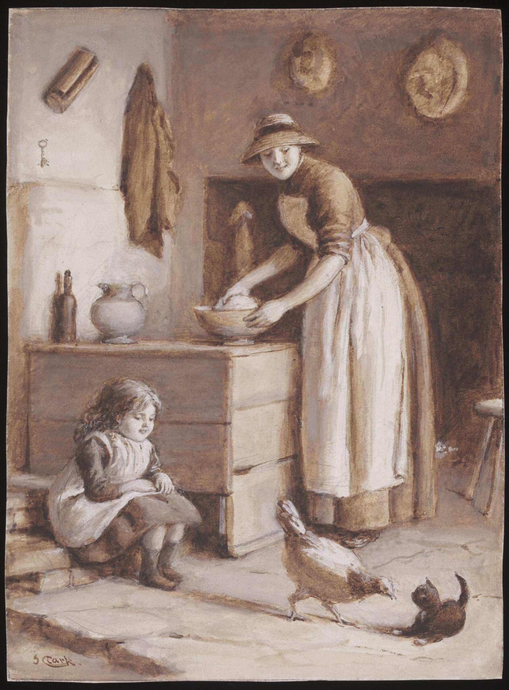 Sketch for an oil painting 'Familiarity breeds Contempt', Joseph Clark, late 19th century
