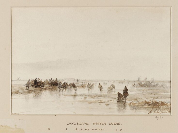 Winter Scene with Skaters and other Figures and other Figures on a Frozen Inlet