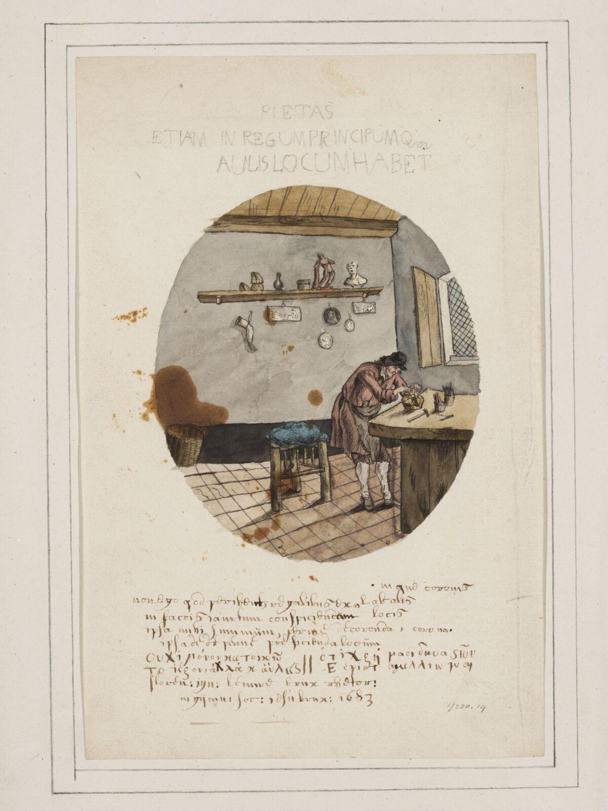 A Man Making Plaster Casts, Joannes Carolus van Deijnum, 1683