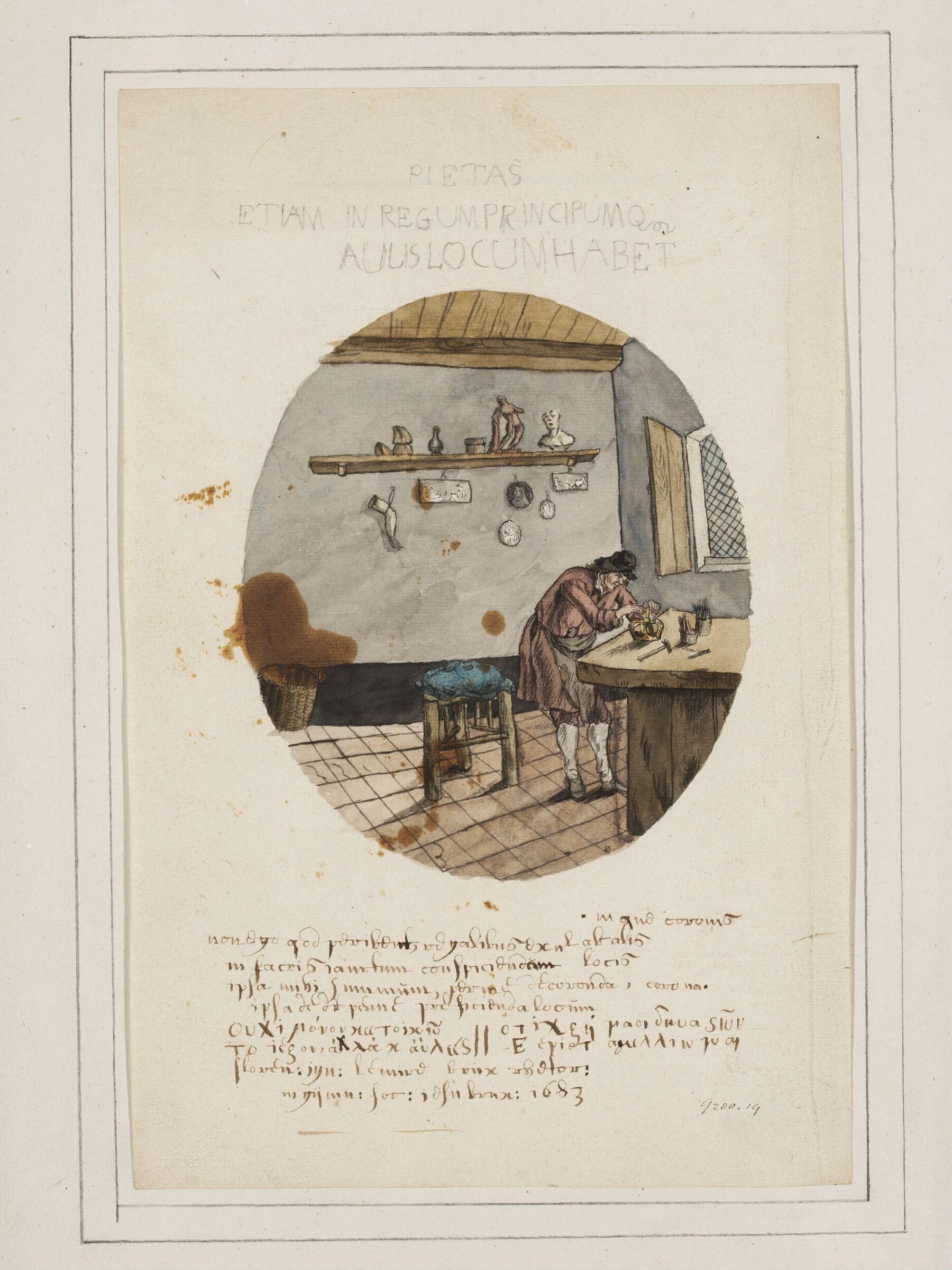 A Man Making Plaster Casts, Joannes Carolus van Deijnum, 1683