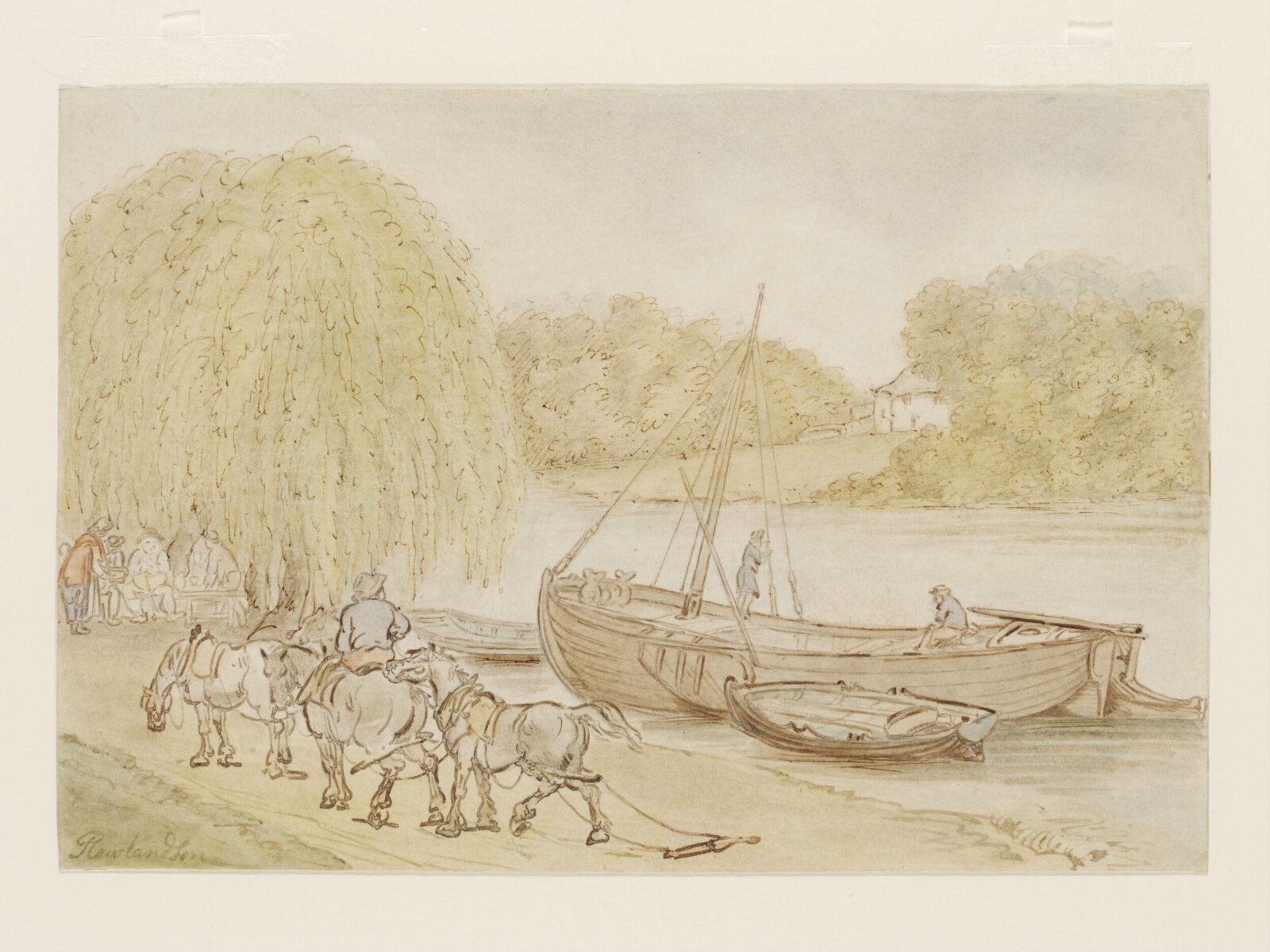 Scene on a Thames-side towing-path, Thomas Rowlandson