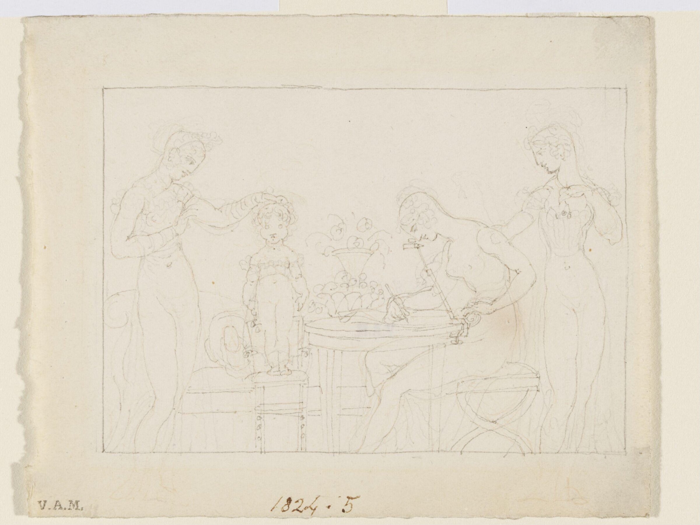 A woman sketching a child with the aid of a camera lucida, Henry Moses, 1818 to 1836