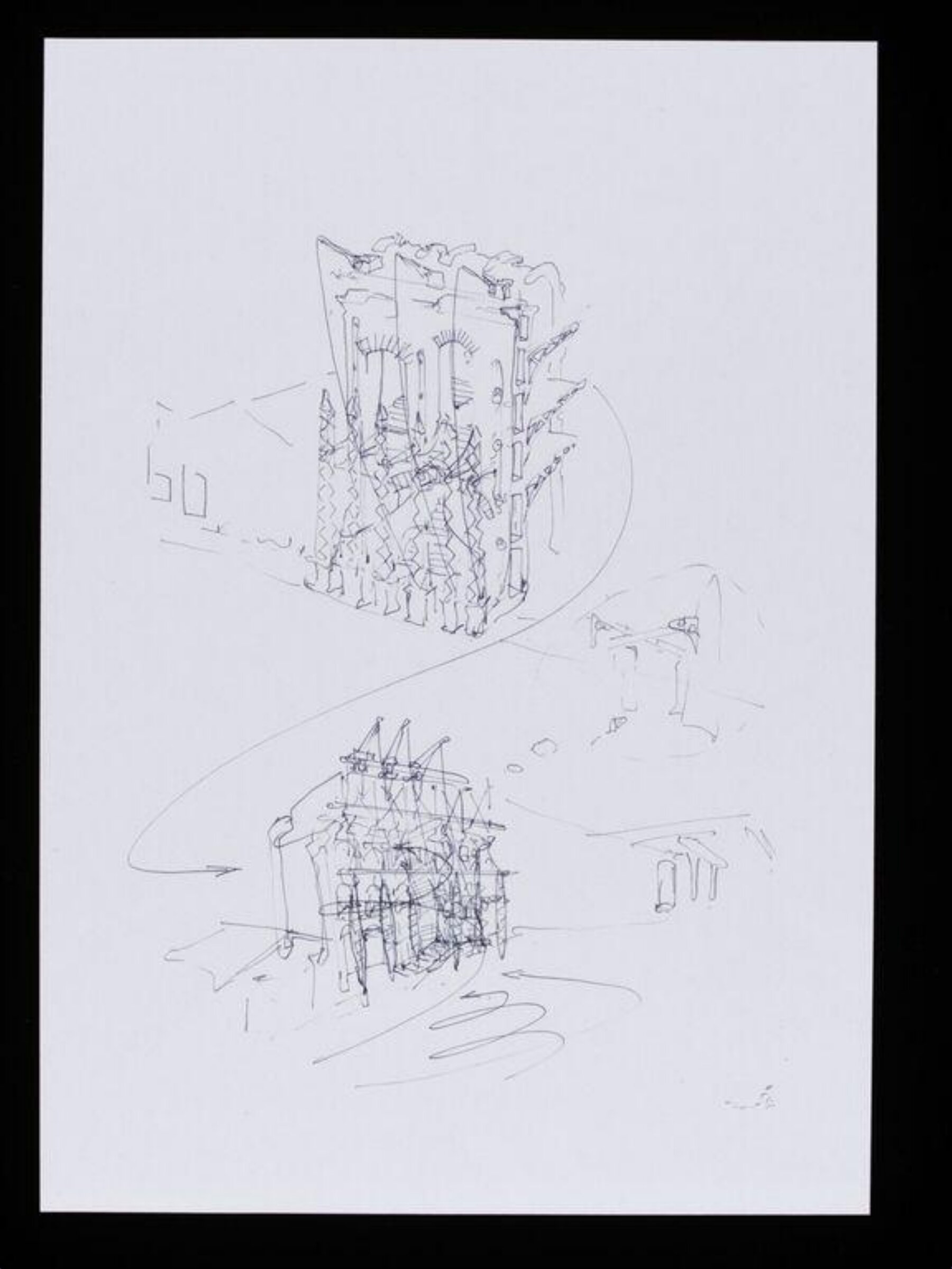 Designs for The Wall, Tokyo. Perspective showing elevations, section and details of construction., Nigel Coates, 1989