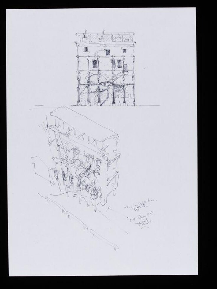 Designs for The Wall, Tokyo. Elevation and perspective view from above. top image