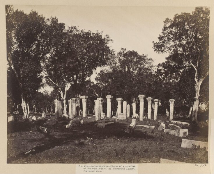 Anuradhapura- Ruins of a structure on the west side of the Ruwaneli Dágoba. North-east view.