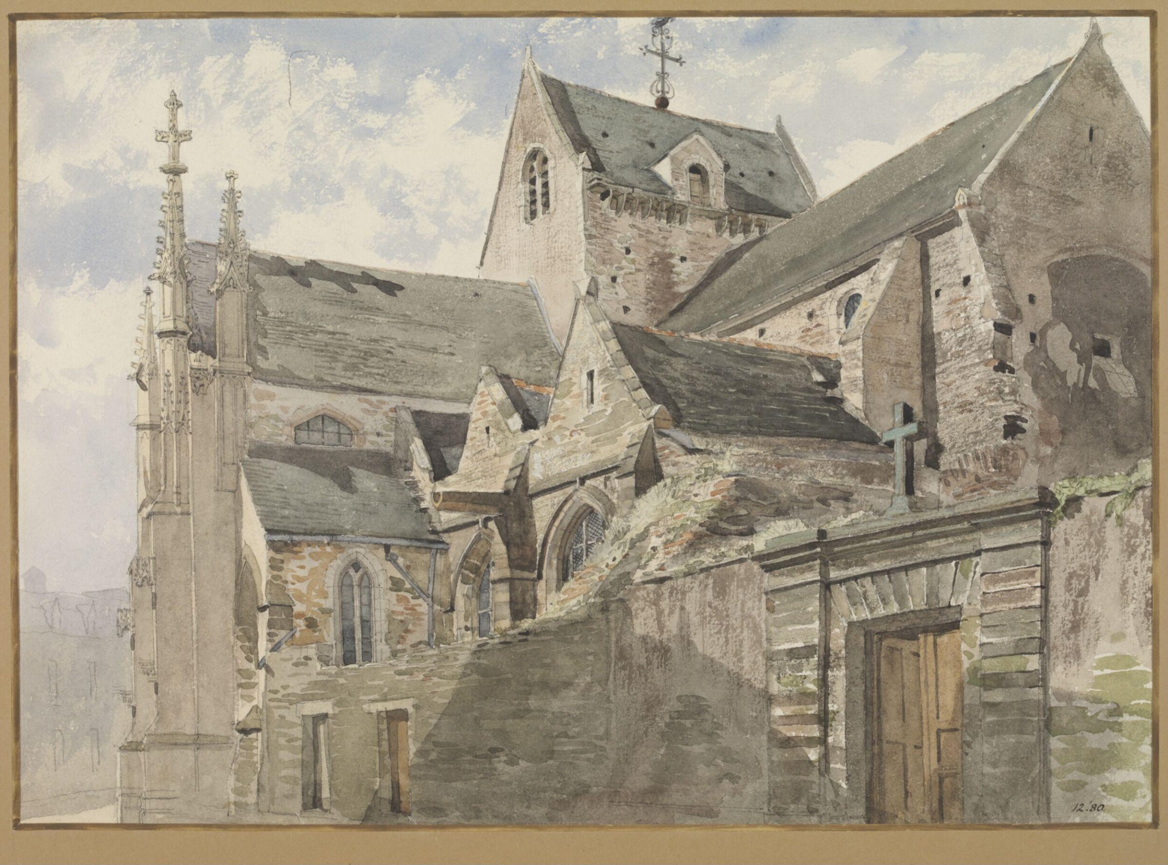 Exterior of a church at Cherbourg, Walter Paris, late 19th century