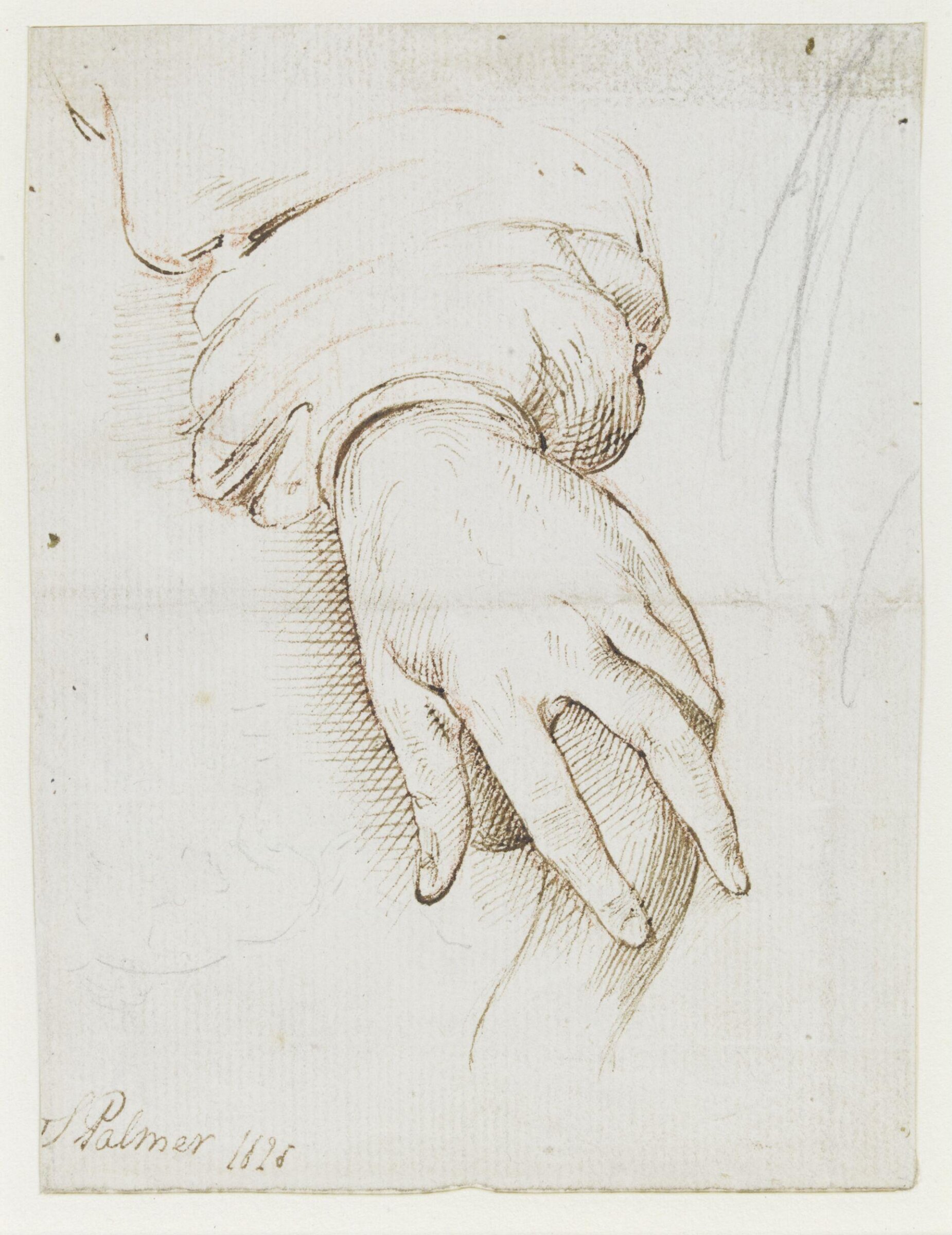 Study of a hand holding a knobbled stick, Samuel Palmer, 1825