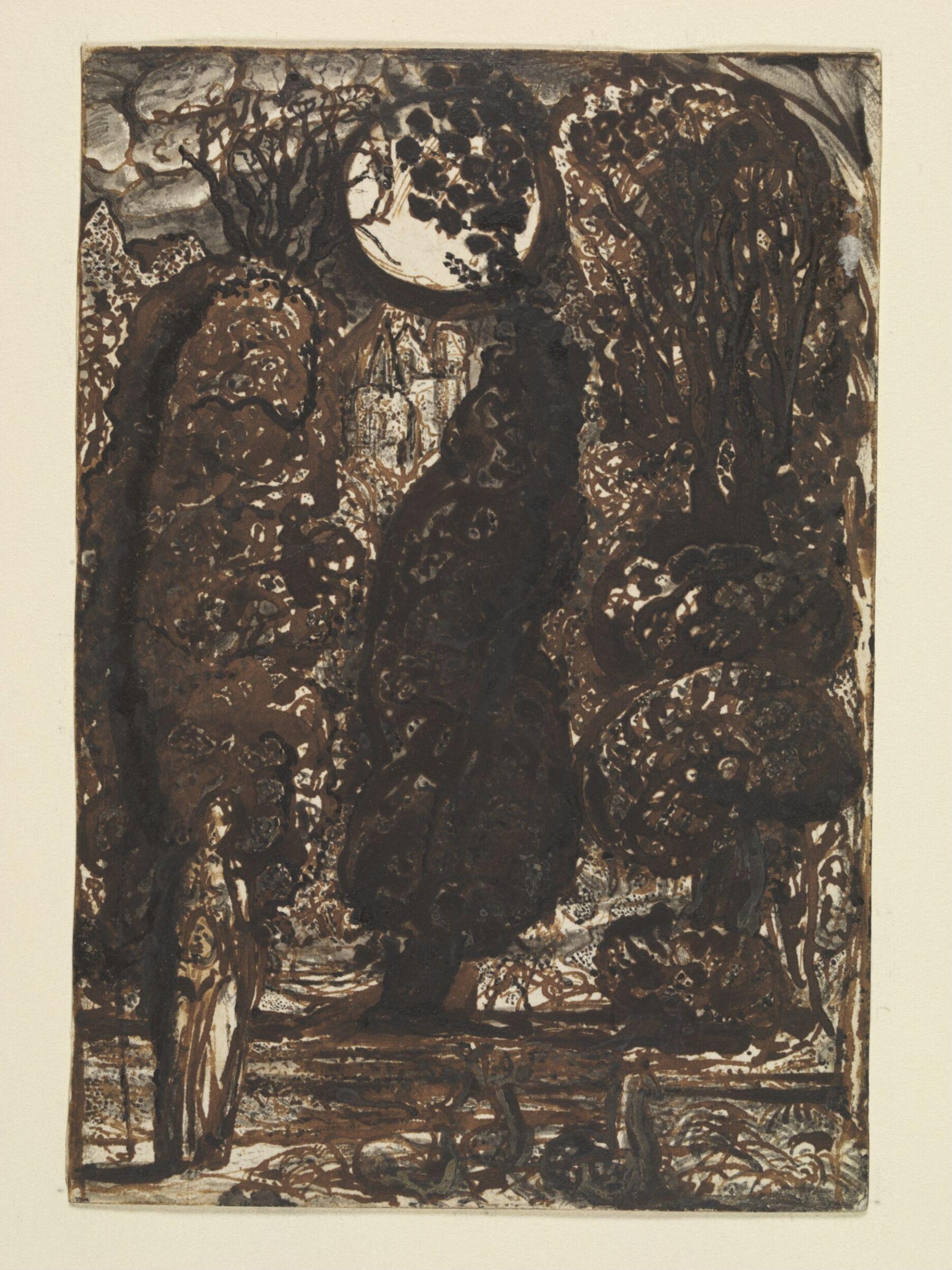 Nocturnal landscape with full moon and deer, Samuel Palmer, ca.1829-30