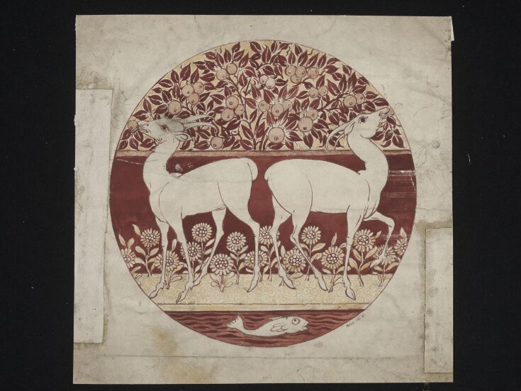Dish design with deer, fruit tree and fish top image