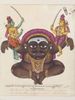The rakshasa Kabandha supporting Rama and Lakshmana on his arms.