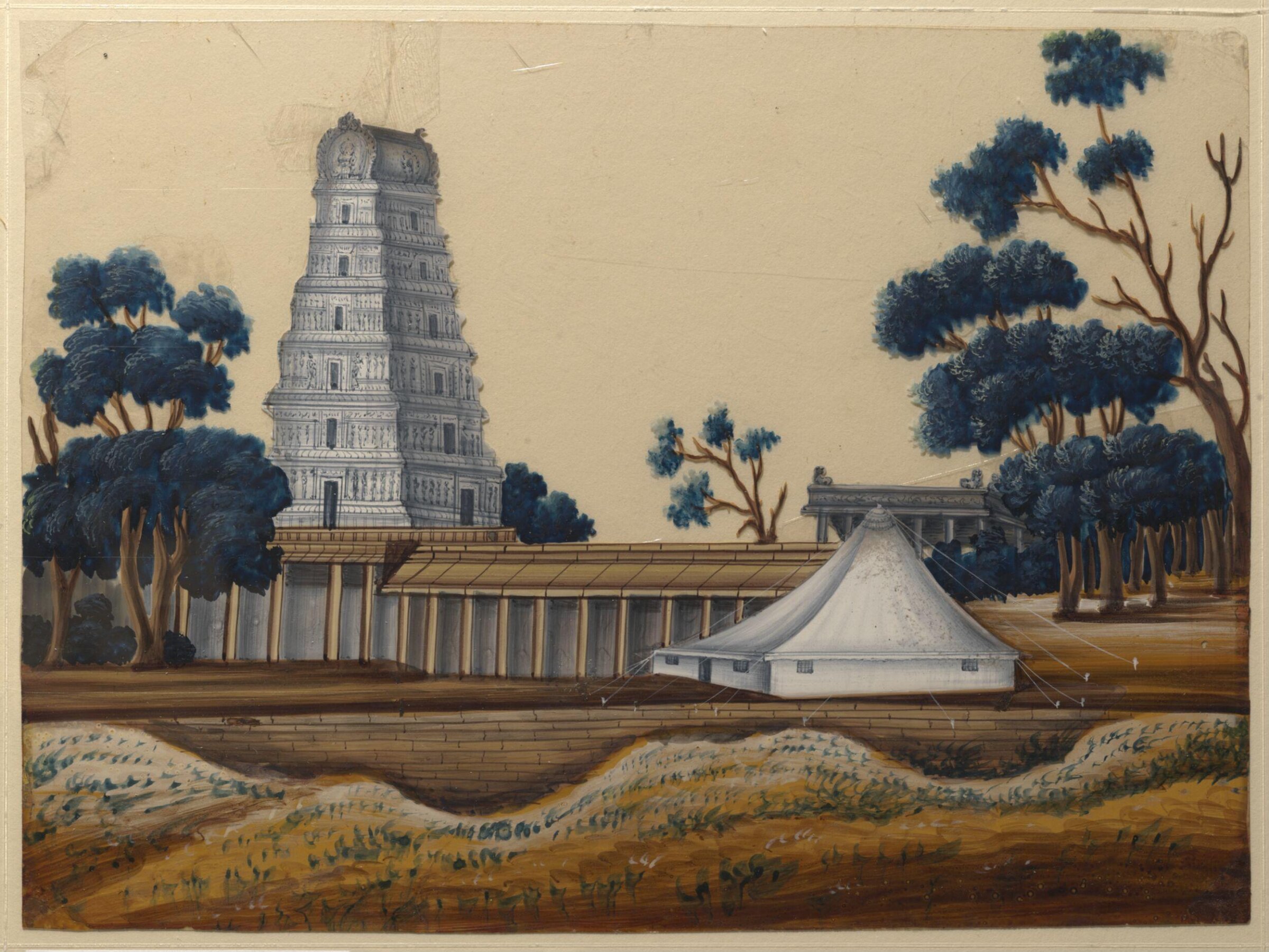 One of eight paintings of unidentified Hindu temples in South India, ca. 1860