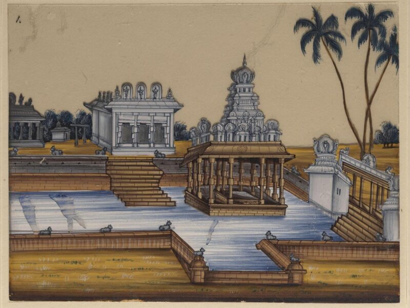 One of sixteen paintings of unidentified South Indian temples.