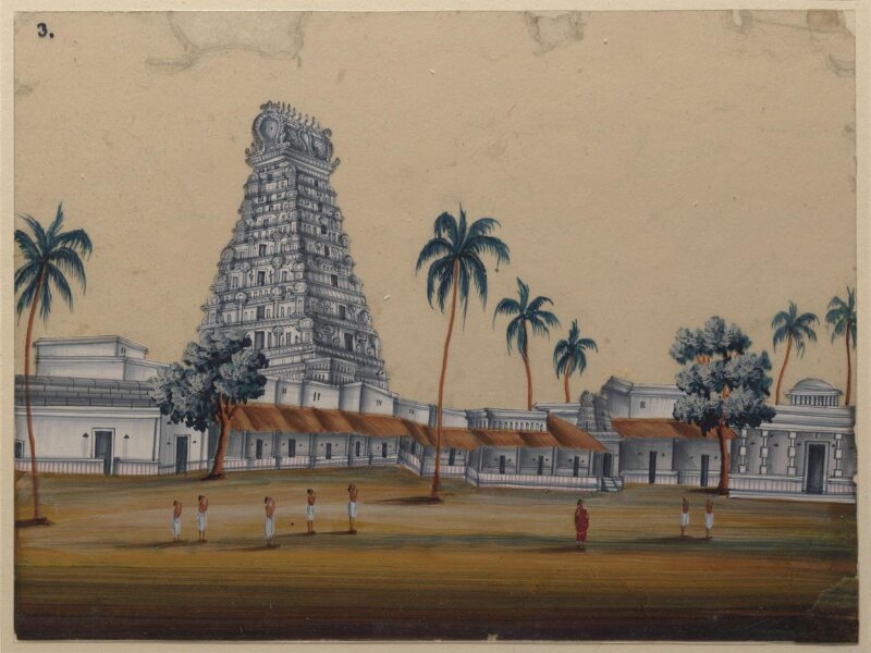 One of sixteen paintings of unidentified South Indian temples.