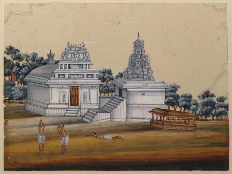 One of eight paintings of unidentified Hindu temples in South India