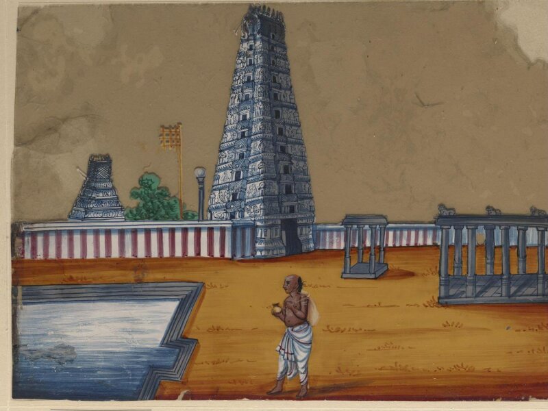 One of eight paintings of unidentified Hindu temples in South India