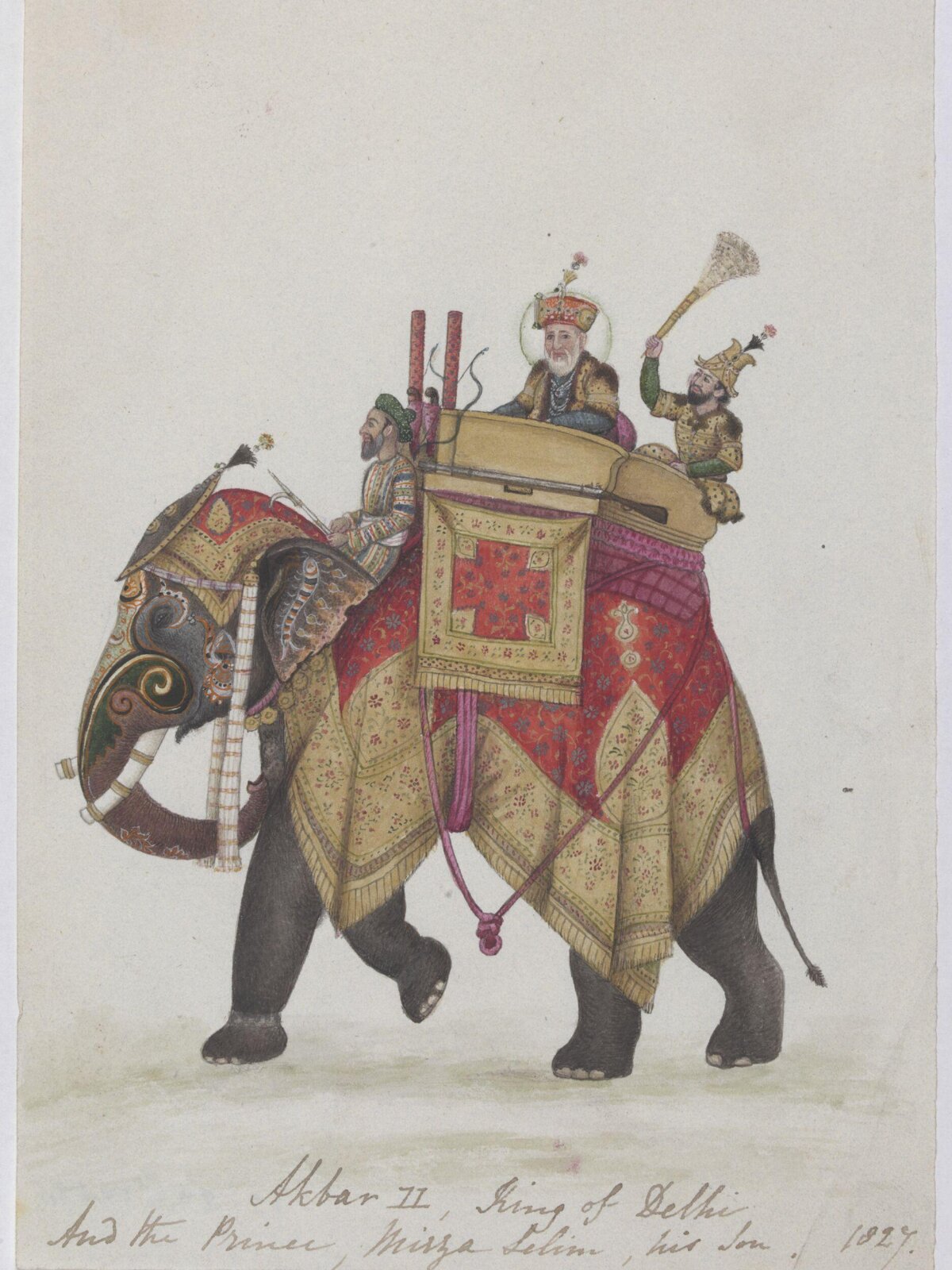 Akbar II on an elephant, 1827