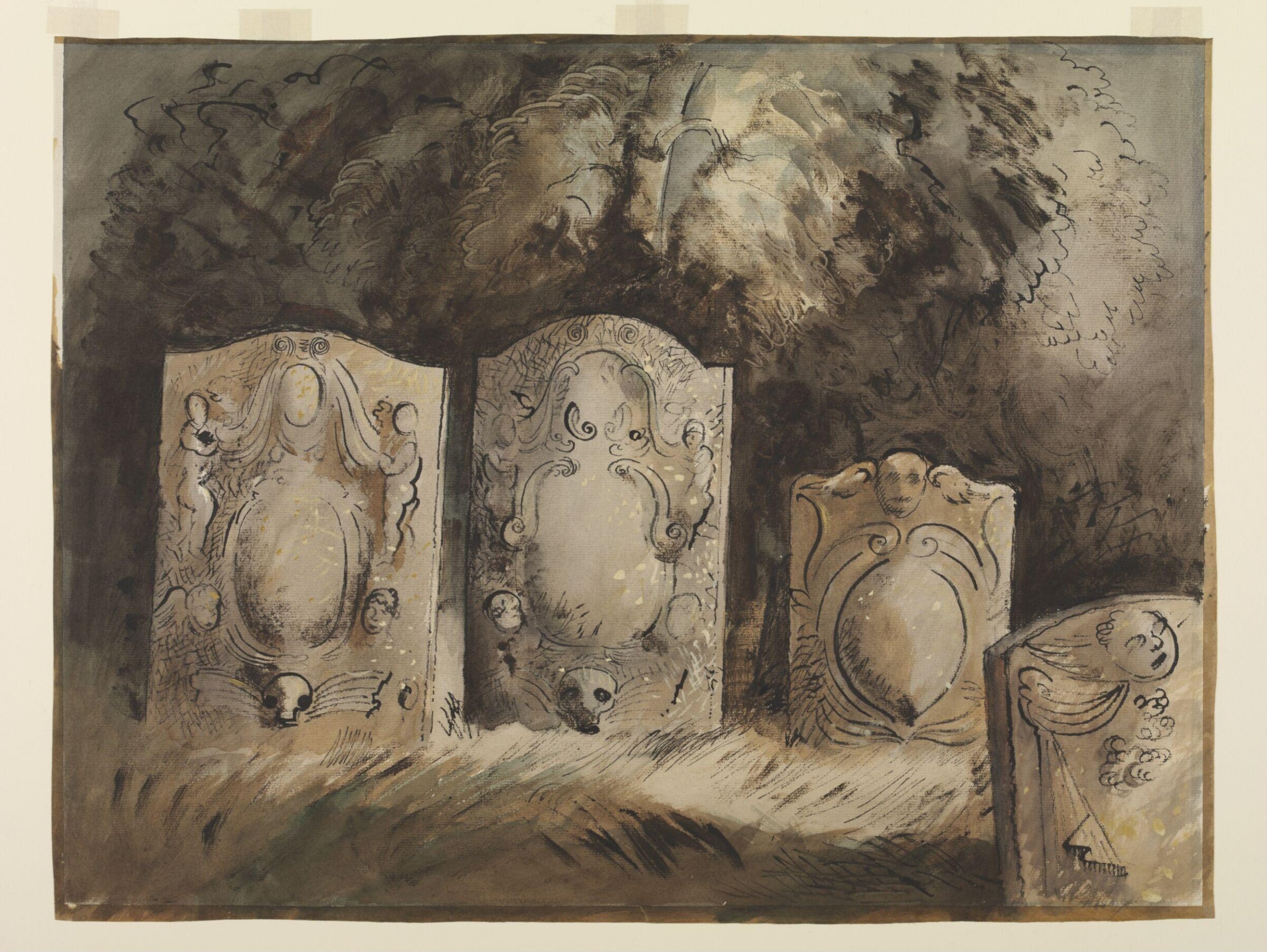 Tombstones, Holy Trinity Churchyard, Hinton-in-the-Hedges, John Piper, ca. 1940