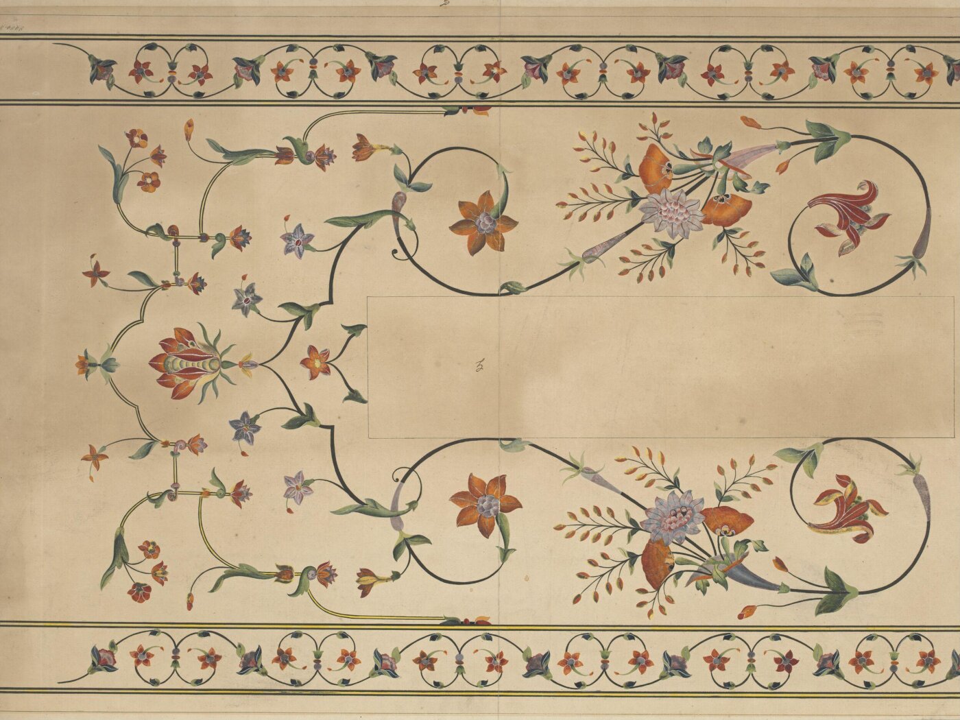 Unknown, One of ten drawings of details of pietra-dura ornamentation on the cenotaphs of Shah Jahan and his wife Mumtaz Mahal, at Agra.