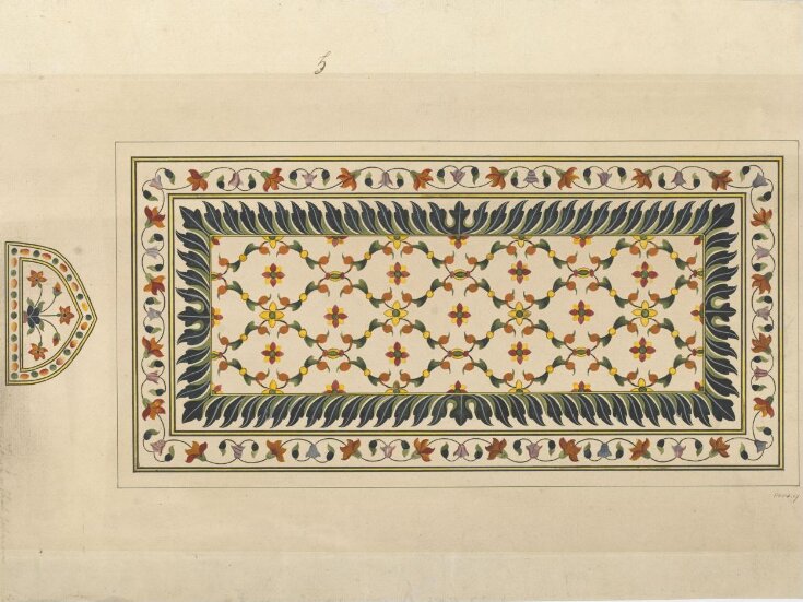 One of ten drawings of details of pietra-dura ornamentation on the cenotaphs of Shah Jahan and his wife Mumtaz Mahal, at Agra. top image