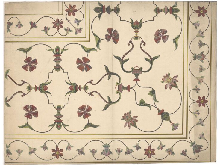 One of ten drawings of details of pietra-dura ornamentation on the cenotaphs of Shah Jahan and his wife Mumtaz Mahal, at Agra. top image