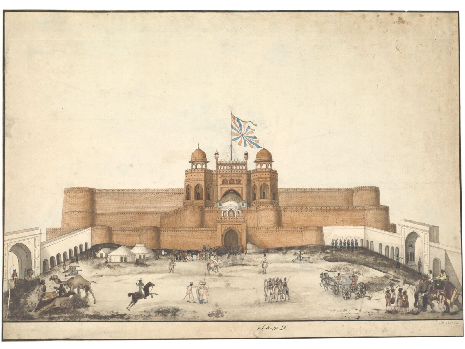 The Red fort, Agra, flying a Union Flag, ca.1820