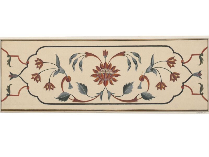Six drawings of the cenotaph of Mumtaz Mahal, Taj Mahal, Agra, and details of the pietra-dura work.