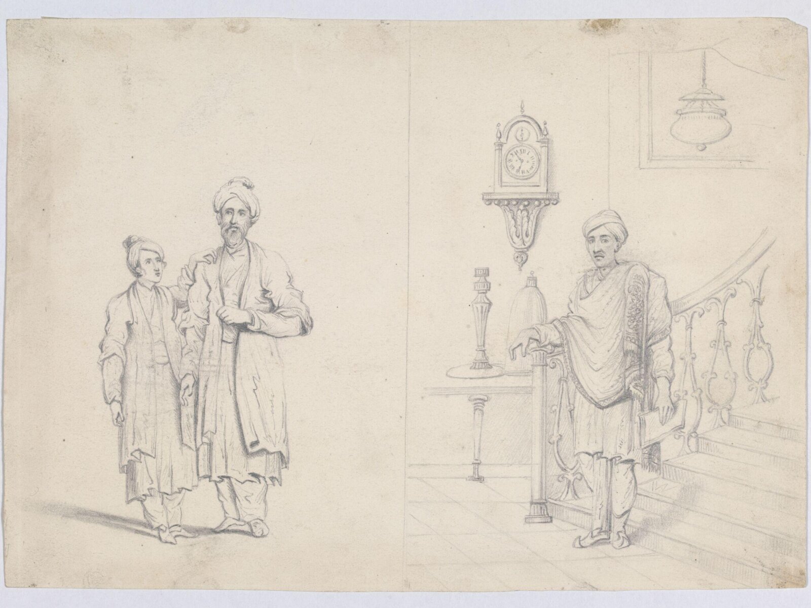 Two costume drawings, Jairam Das, ca. 1826
