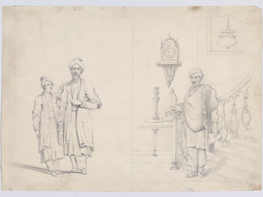 Two costume drawings (ca. 1826) by Dharam Das