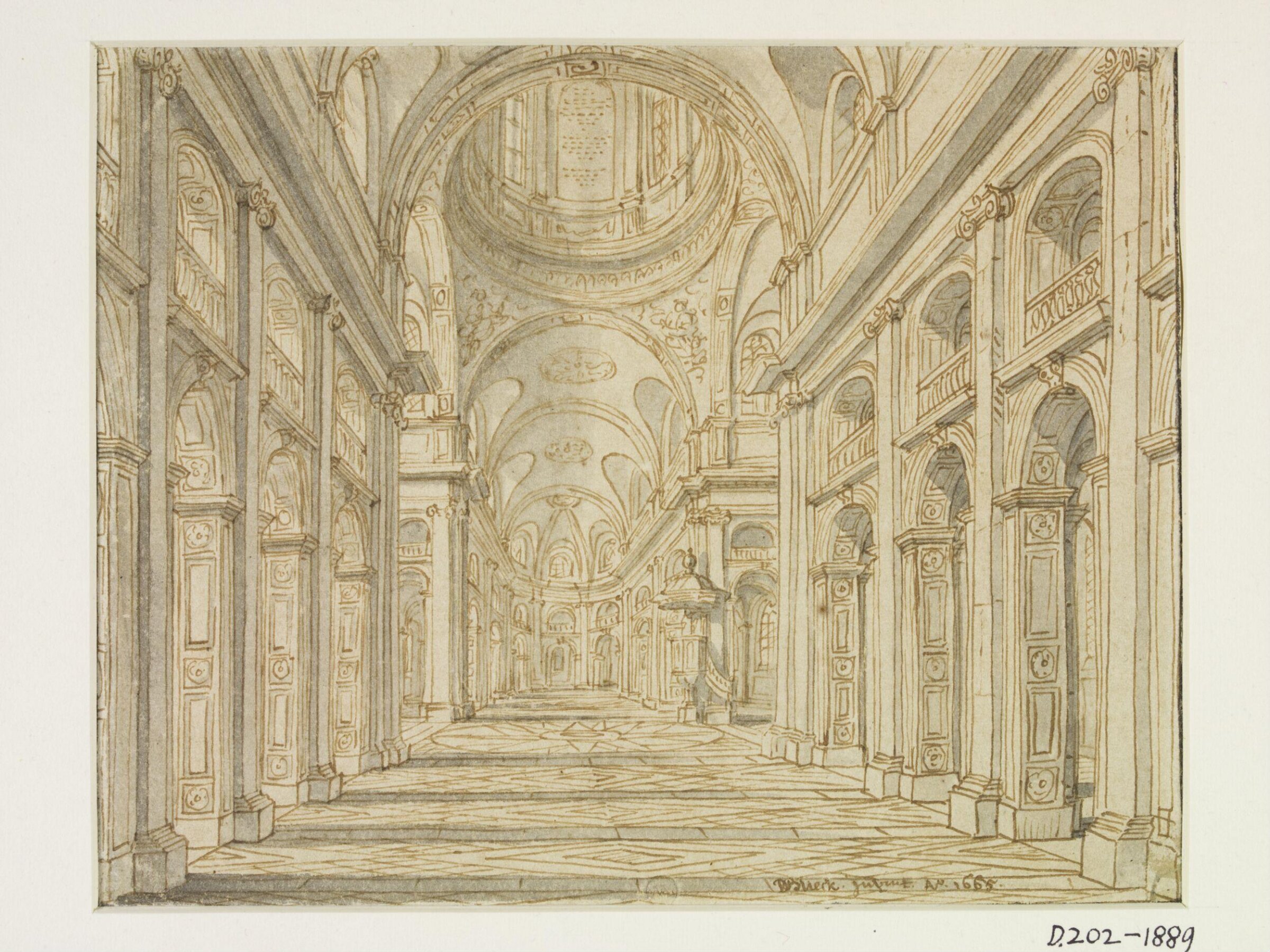 Fantasy view of the nave of St Peter's Basilica, Rome, Daniël de Blieck, 1665