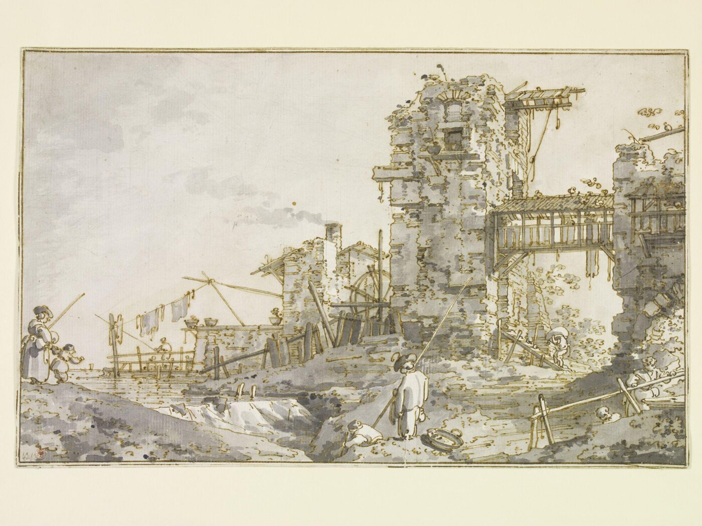 Canaletto, An imaginary composition: ruined water-mill beside a stream
