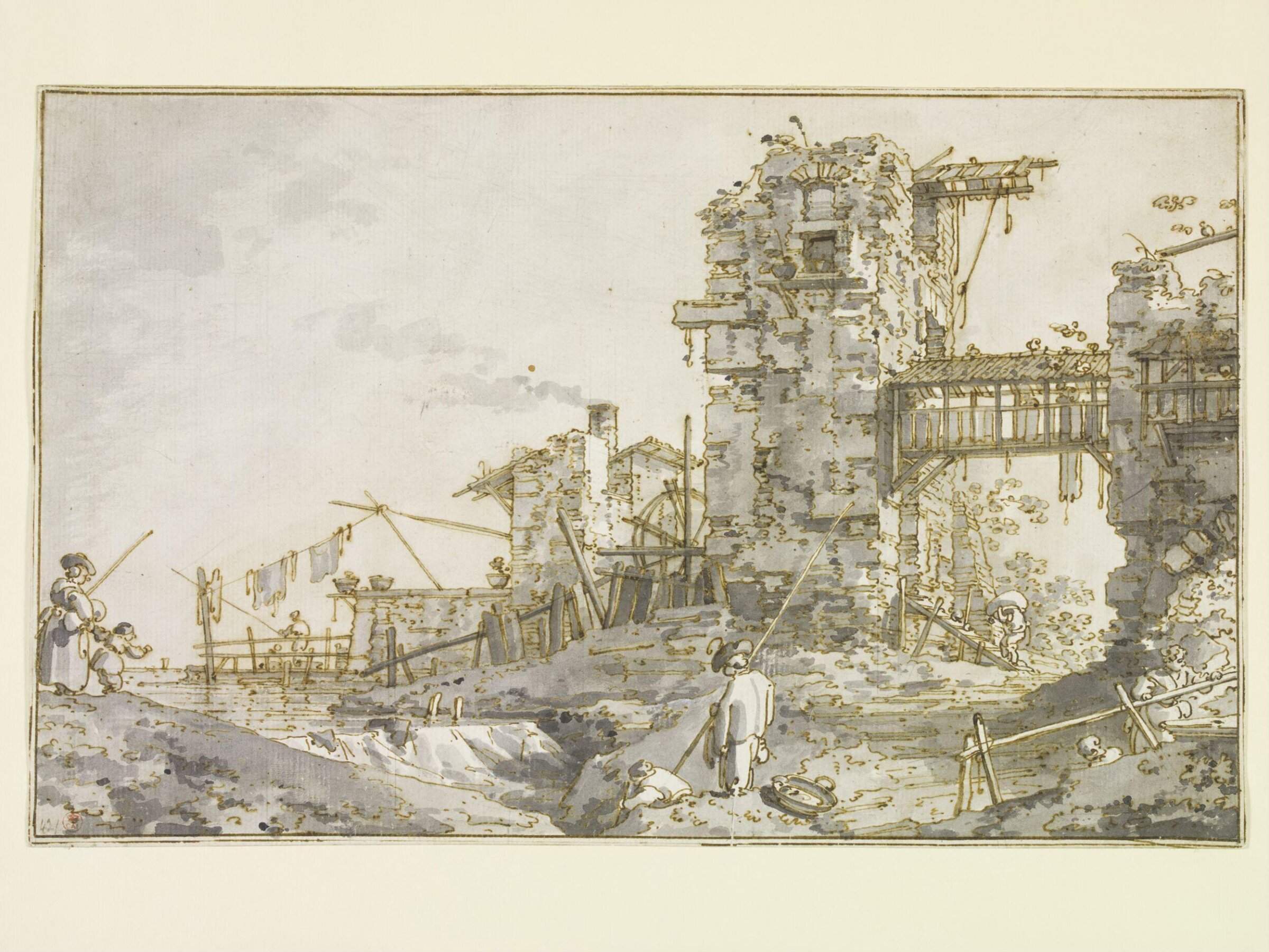 An imaginary composition: ruined water-mill beside a stream, Canaletto, ca. 1755-1768
