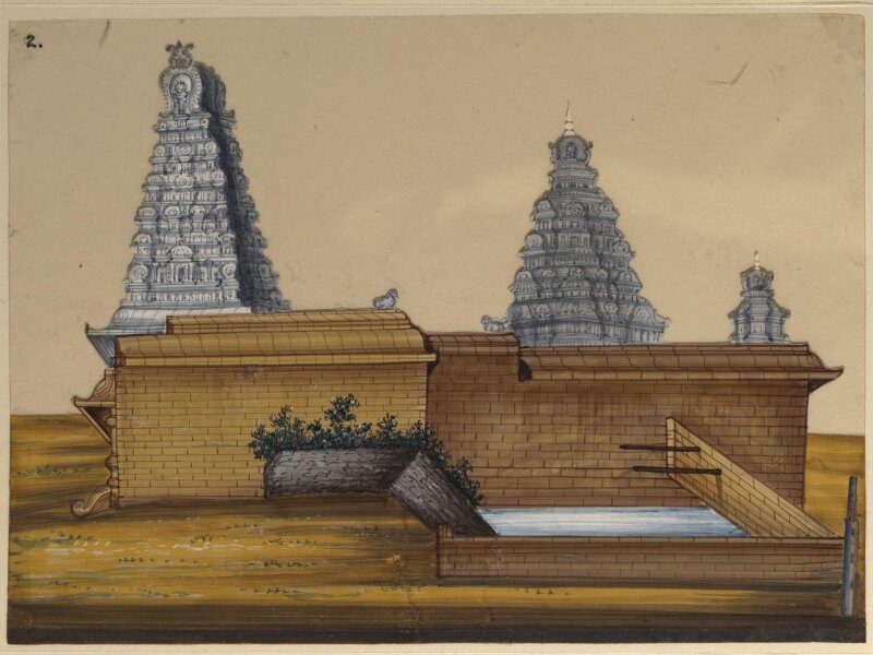 One of sixteen paintings of unidentified South Indian temples.