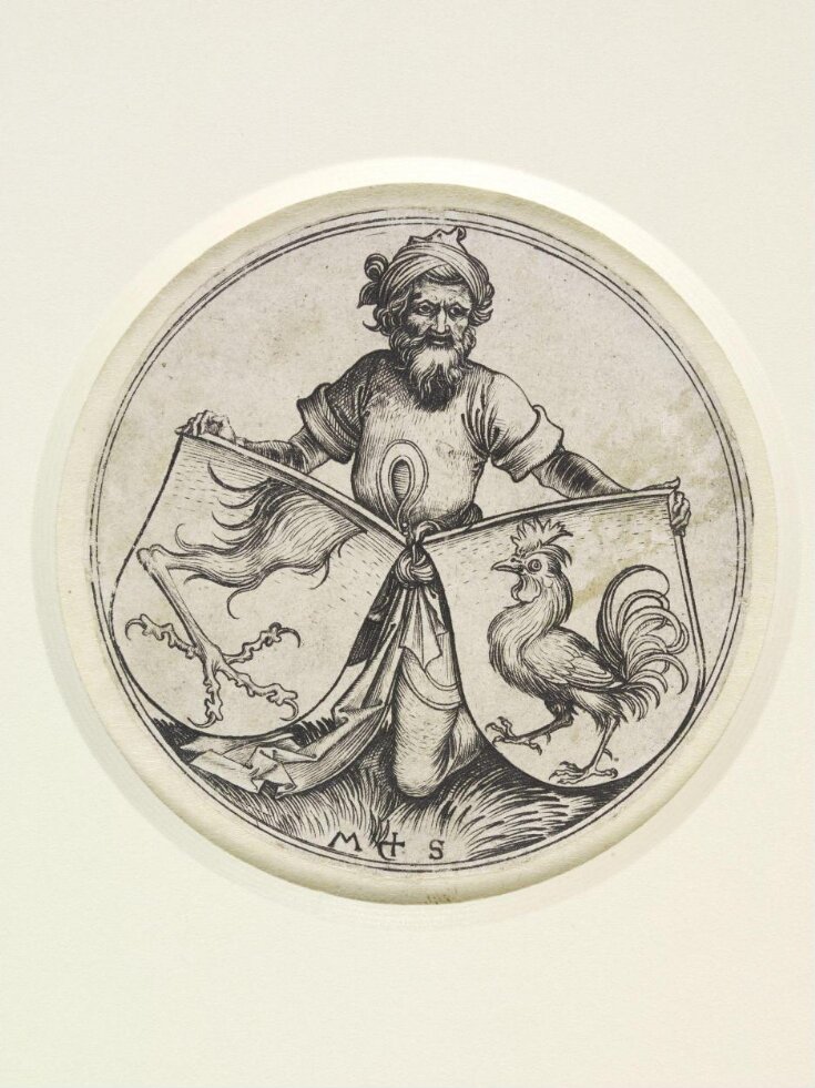 Two Shields with a griffin's foot and and a cockerel held by a Turk top image