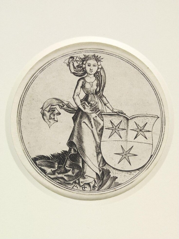 Shield with three stars, held by a woman top image