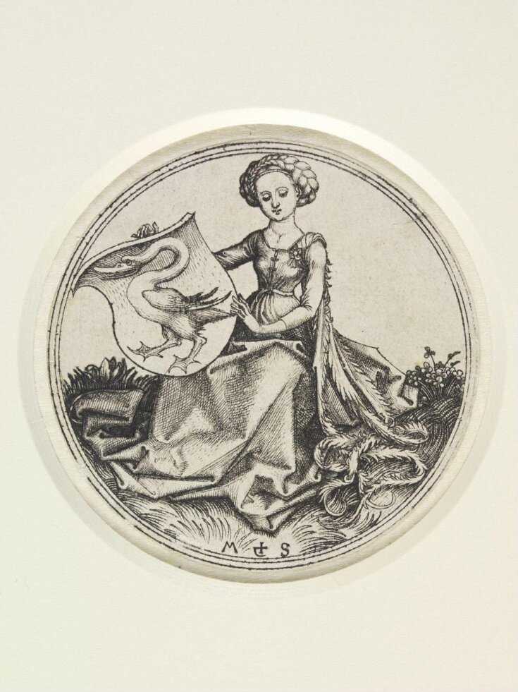 Shield with a swan, held by a woman top image