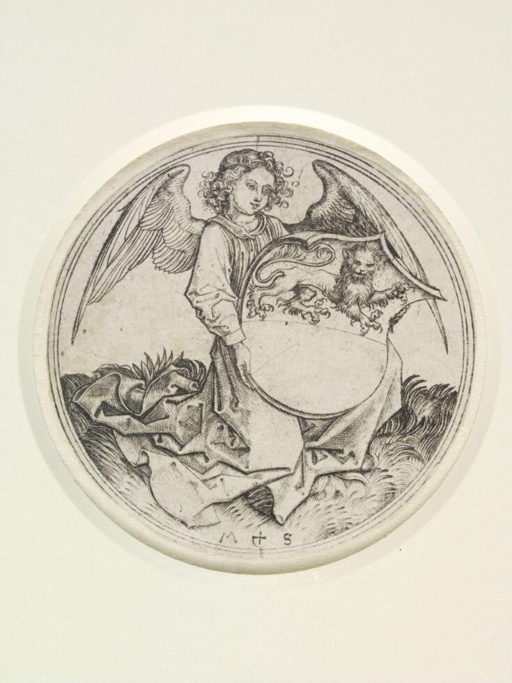 Shield with a lion held by an angel top image