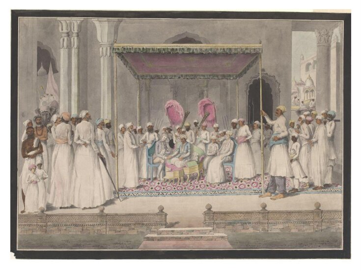 Mubarak ud-Daula, Nawab of Murshidabad, in durbar with the British Resident, Sir John Hadley D'Oyly top image