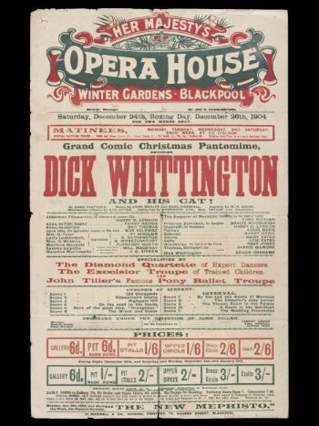 Poster advertising <i>Dick Whittington and His Cat</i>, Opera House, Blackpool, 26 December 1904 