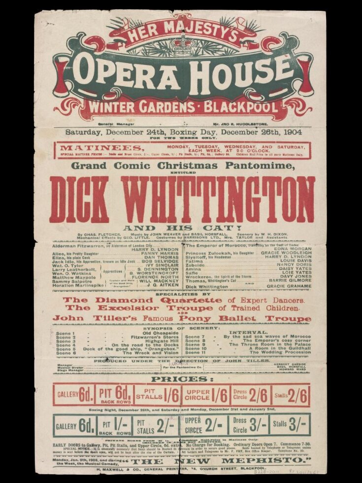 Poster advertising <i>Dick Whittington and His Cat</i>, Opera House, Blackpool, 26 December 1904  image