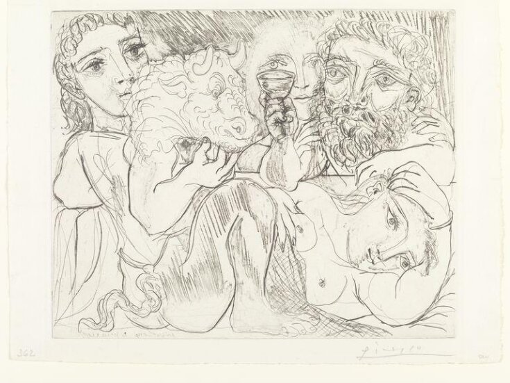 Marie-Thérèse rêvant de métamorphoses: elle-même et le sculpteur buvant avec un jeune acteur grec jouant le rôle du Minotaure top image