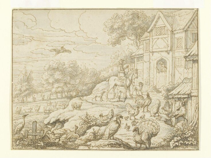 Farmyard with figures and landscape background top image