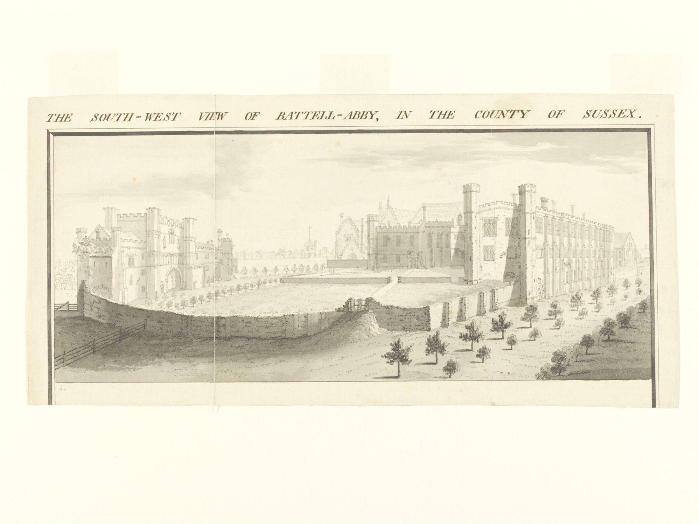 The South-West View of Battell-Abby, in the County of Sussex, Samuel Buck, ca.1737
