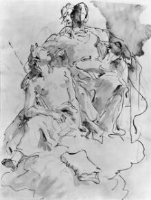 Recto: Allegorical Subject: An enthroned figure in clouds, with a female figure to the left. Verso: A slight and insistinct sketch of a similar theme thumbnail 1