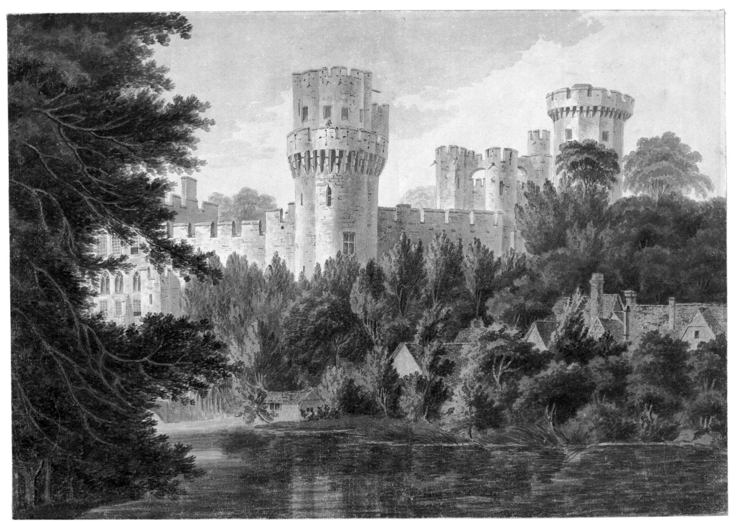 S.E View of Warwick Castle from the River, J. of Warwick Roe, ca.1812