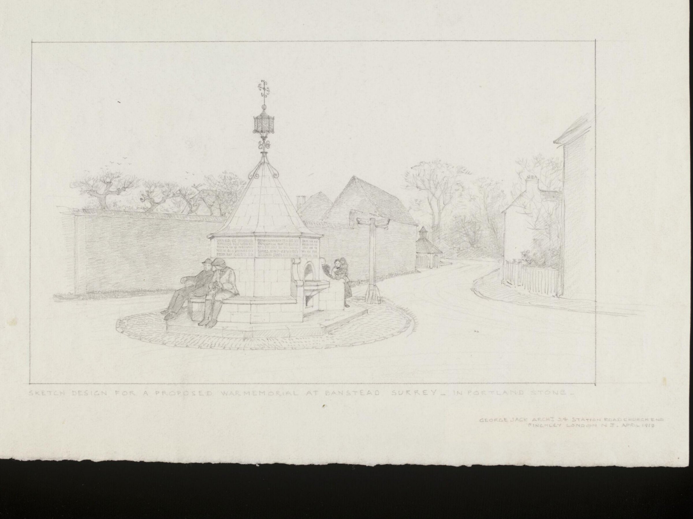 Sketch Design for a Proposed War Memorial at Banstead Surrey - in Portland Stone, George Washington Henry Jack, 04.1919