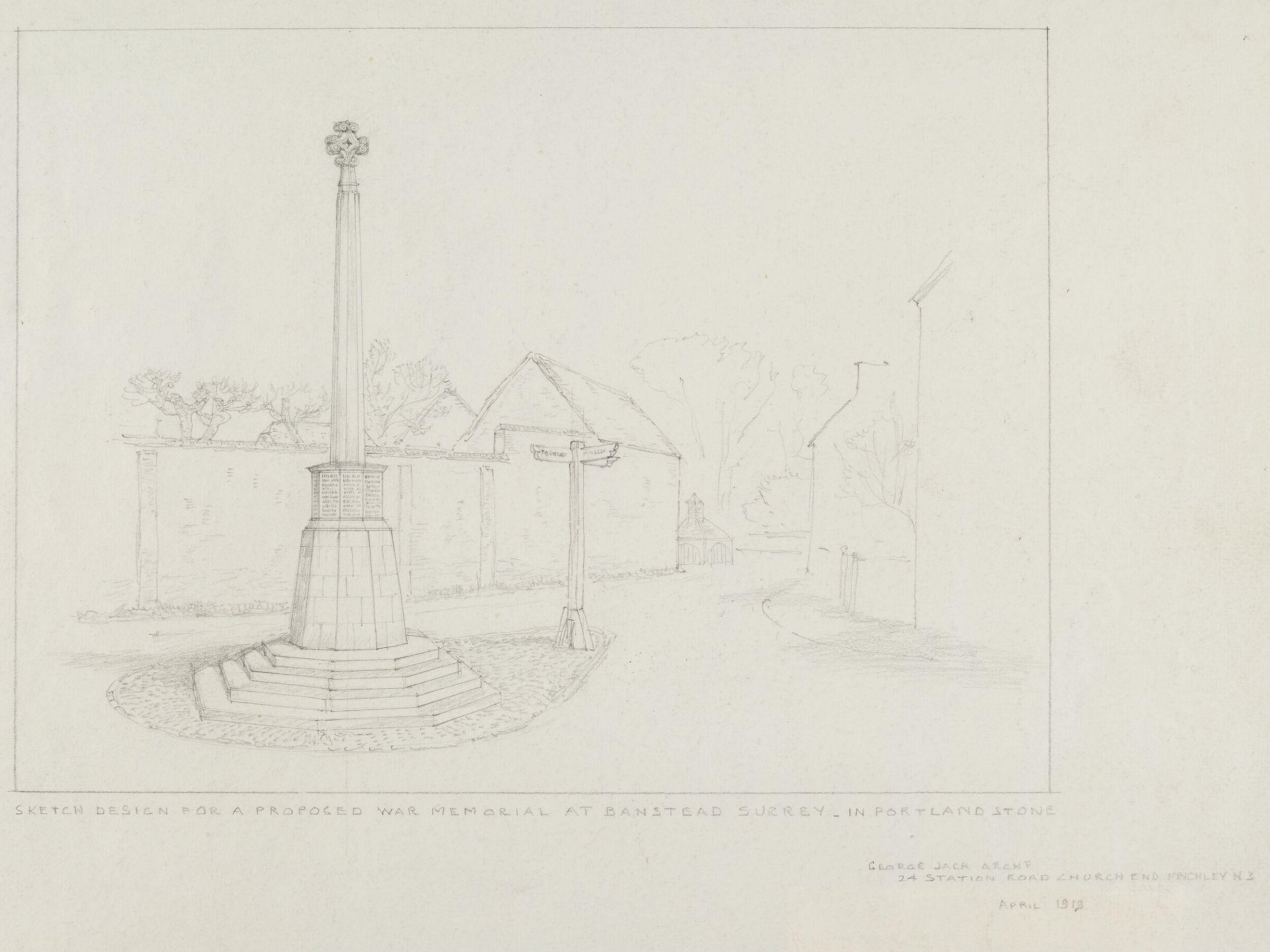 Sketch Design for a Proposed War Memorial at Banstead Surrey - in Portland Stone, George Washington Henry Jack, 04.1919