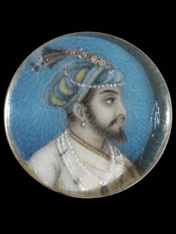 One of twelve tiny paintings depicting Mughal emperors, Afghan and Sikh nobles, and Mughal ladies.